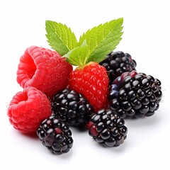 Aufkleber - Stock image of fresh organic berries on a white background, colorful and antioxidant-rich Generative AI