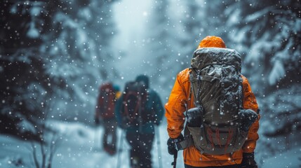 Canvas Print - A group of people walking through a snow covered forest