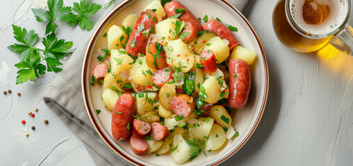 Wall Mural - Delicious potato salad with onion and mayonnaise. Traditional food. Panorama