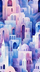 Poster - Generative AI Watercolor artwork featuring Italian monastery architectural elements within an asymmetrical design