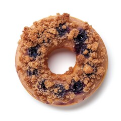 Wall Mural - Top view of a single  blueberry muffin donut with rainbow sprinkles isolated on a white transparent background