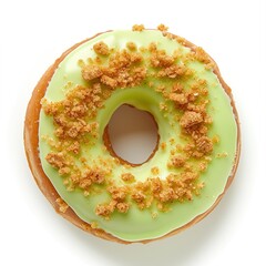 Wall Mural - Top view of a single key lime pie-filled donut with rainbow sprinkles isolated on a white transparent background