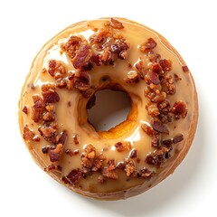 top view of a single maple glazed donut with rainbow sprinkles isolated on a white transparent backg