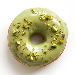 Wall Mural - Top view of a single pistachio glazed donut with rainbow sprinkles isolated on a white transparent background