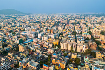 Wall Mural - Aerial view of Vijayawada city, is a second largest city in the state of Andhra Pradesh in India.