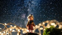 満点の星空を見上げる人形