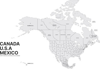 usa, canada, mexico border map. north america countries vector map.