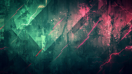 Wall Mural - Teal and magenta lightning strikes in an abstract geometric pattern.