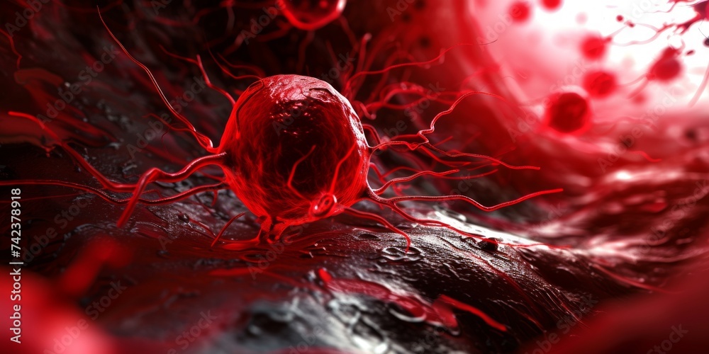 Horrible Red Cancer Cells Disease Spreading on an Organ inside Human ...