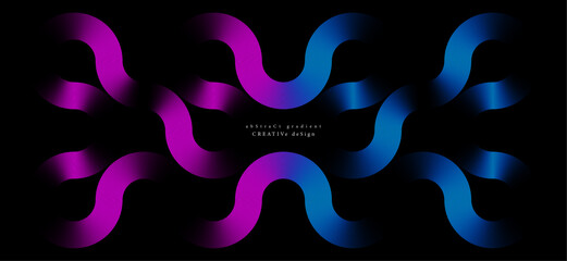 Fototapete - Multicolored gradient geometric lines glowing on black background. Concept technology, digital for banner, brochures and websites. EPS vector illustration.