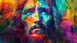 Creative cubicsm Jesus Christ. Abstract colorful background. Dig
