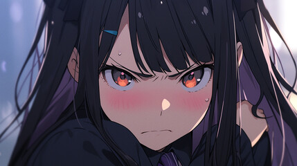 Wall Mural - kawaii anime girl but angry and shy pose