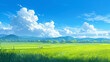 2d illustration of wide grass scene, anime background