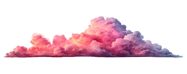 Watercolor painting of colorful cloud with a gradient from light blue to deep pink, isolated on a transparent background