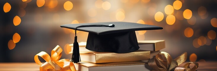 Wall Mural - the graduation hat, diplomas and diploma are laid over a stack of books