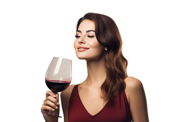 woman hold wine isolated on white