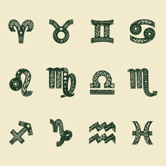 Wall Mural - zodiac sign in boho style. hand drawn vector illustration.