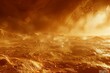 Venus' surface as imagined from a spacecraft descending through its hostile atmosphere, showing volcanic plains and potential signs of ancient lava flows, bathed in a foreboding light