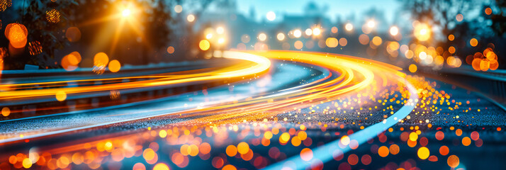 Wall Mural - urban nightlife captured in motion, a vibrant exploration of city roads and traffic lights, blending