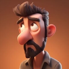 Wall Mural - Funny man with mustache and beard. 3d render illustration.