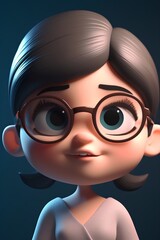 Wall Mural - Cute little girl with glasses. 3D illustration. Studio shot.