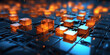  blue and orange cubes 3d geometry background