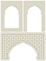 Wall Mural - A set of three design elements. Two frames and an arch . Ornament in Arabic geometric style. A4 proportion	
