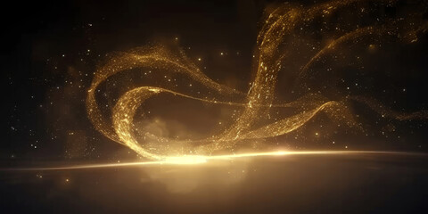 Wall Mural - gold light effect particles wave on black background