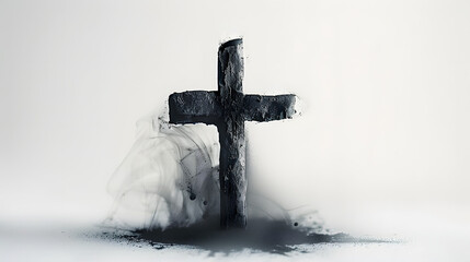 Wall Mural - Ash Wednesday. Christian cross symbol marked with ash on a white background