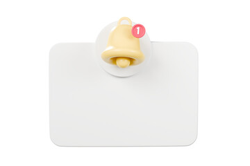 Fototapete - Reminder popup with bell notification alert icon symbol for application website ui . Empty reminder popup, push notification icon. isolated on yellow background. 3d rendering illustration..