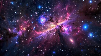 Wall Mural - an awe-inspiring view of outer space with nebulae, stars emitting radiant light from a vibrant galax