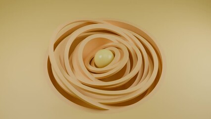 Poster - Loop 3d animation. An abstract composition. The ball, the core, is oscillating on the surface. the surface begins to move and splits into chaotically moving rings and hemispheres. Geometric abstractio