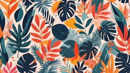 tropical leaf seamless pattern,pattern, Tropical greenery seamless pattern. Hand painted summer illustration. Floral sketch for trendy fashion, textile, wrapping design. Botanical art