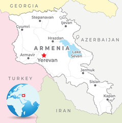 Wall Mural - Armenia map with capital Yerevan, most important cities and national borders