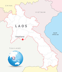 Wall Mural - Laos map with capital Vientiane, most important cities and national borders