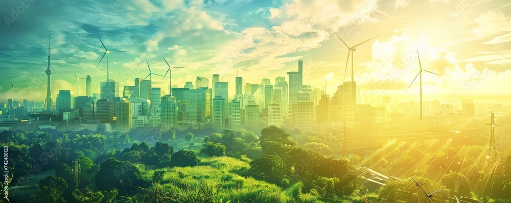 Futuristic cityscape with sustainable energy sources showcasing ...