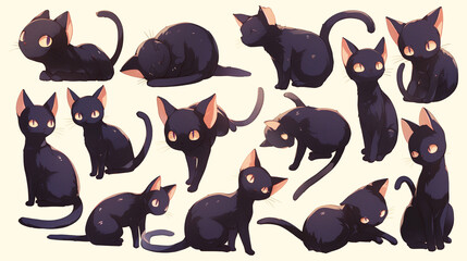 Wall Mural - various cute colored cat poses