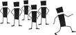 Self-confident, stick figures. Several people are standing with hands on hips. Only one person dares to walk. He walks happy, confident.