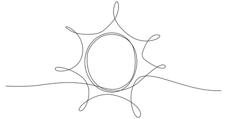 Wall Mural - Sun continuous one line art outline. Sunshine contour line. Vector illustration isolated on transparent. editable stroke.