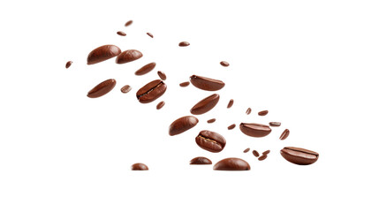 Wall Mural - Coffee beans falling. isolated on transparent and white background.PNG image