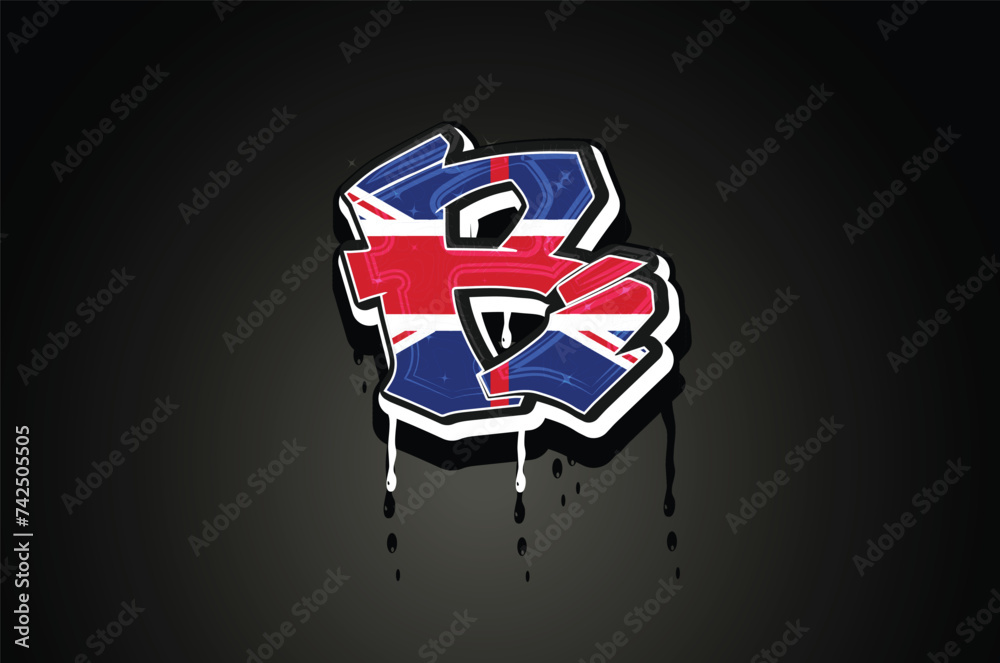 England Flag R Hand Lettering Graffiti Alphabet Vector Template Stock ...