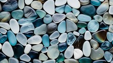 Sea Glass Mosaic, Patterns Made From Ocean Glass, Its A Lifestyle Background Made With Natural Colours Of Blue, Green, Brown And White, Hand Made Feeling Like Handcraft. Beach Glass, Ocean Glass