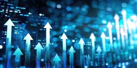 chart showing balances moving upwards with arrows and lights with a blue, white and black color scheme. digital photogaphy --ar 2:1 --style raw --v 6 Job ID: adb232ea-8d17-42b4-84d5-ccfc96ddaaf5