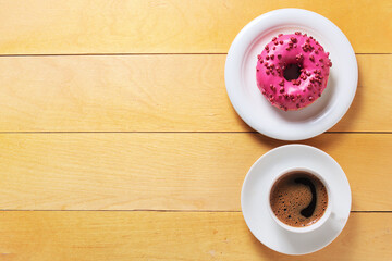 Wall Mural - Pink donut and coffee