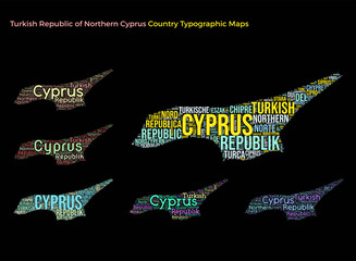 Poster - Set of typography style country illustrations. Northern Cyprus map shape build of horizontal and vertical country names. Vector illustration.