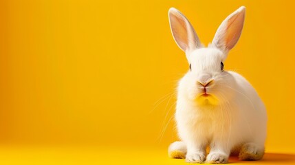 Wall Mural - cute white bunny with a happy expression on a plain background, ideal for easter greetings and decor