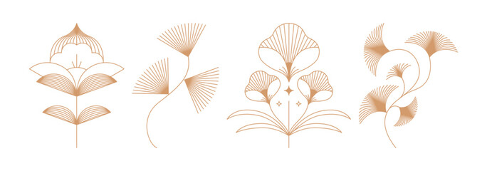 Aufkleber - Vector design elements and simple illustrations in simple linear style, packaging template and stickers, minimal designs for golden foil printing, cards, invitations and prints