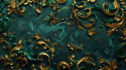 Poster - Elegant Teal Upholstery with Golden Baroque Embellishments