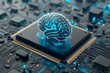 AI Brain Chip signal. Artificial Intelligence drive human association rule learning mind circuit board. Neuronal network adaptive system smart computer processor memory capacity