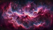  A vast cosmic scene of a nebula with rich hues of pink and purple filling the expanse. Stars are scattered across the firmament, , dust, exploration, clouds, beautiful, panorama, purple, color